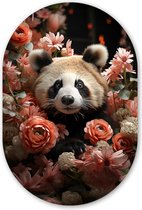 Mur ovale 40x60 cm - Mur ovale Panda - Animal - Fleurs - Nature - Botanique - Décoration murale plastique - Tableau ovale - Décoration murale salon - Peintures - Forme miroir ovale sur plastique