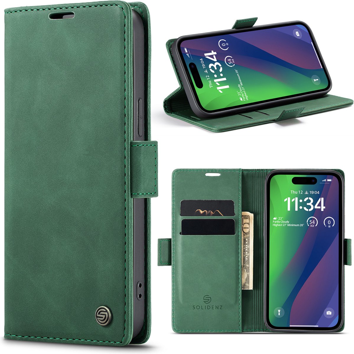 Solidenz Hoesje - Geschikt voor iPhone 15 - Urban Book - Groen