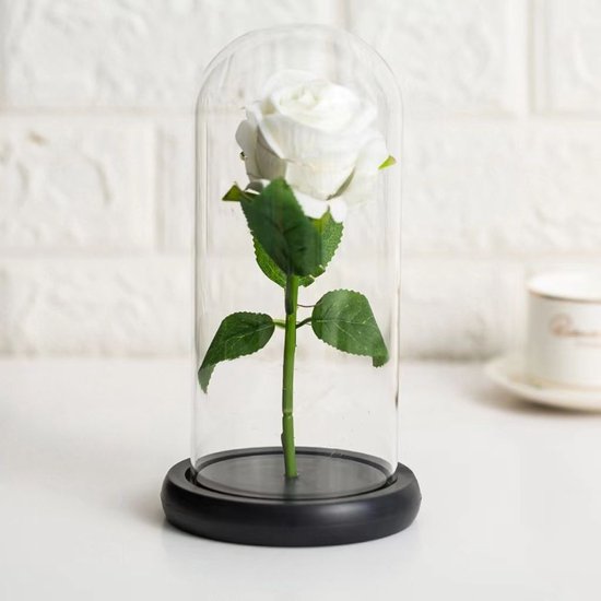 La Rose Flower White - Rose blanche de Luxe en cloche en verre - Rose en verre - Décoration florale romantique