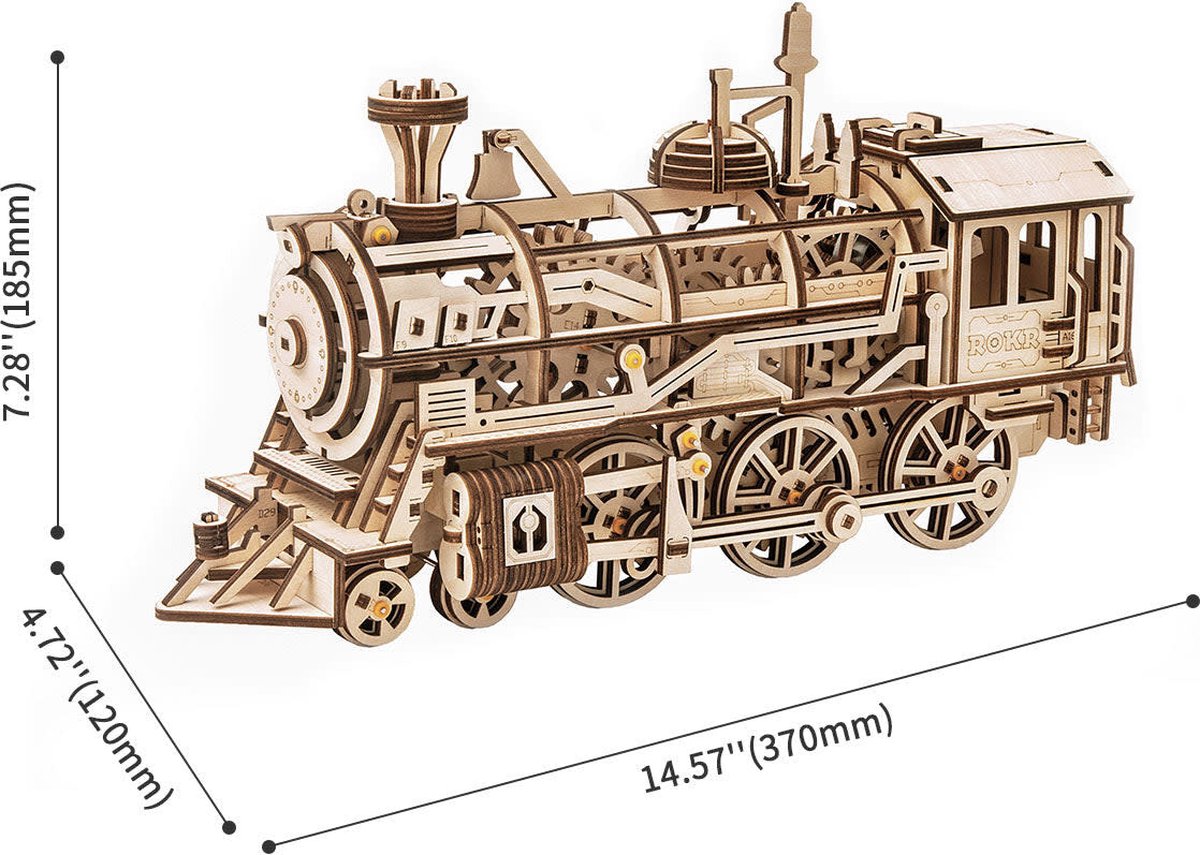 Robotime modelbouwpakket Locomotief hout 370mmx185mmx120mm - Naturel kleur — afbeelding 2