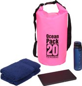 Relaxdays Ocean Pack 20 liter - waterdichte tas - strandtas - zeilen - outdoor plunjezak - roze