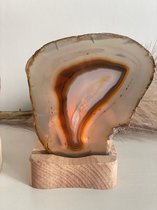 Agaat schijf in houten houder - Waxinelicht - Theelicht - Groot - Bruin - Cadeau