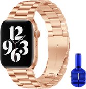 By Qubix - Stalen schakel band - geschikt voor 42mm - 44mm - 45mm - Ultra - 49mm Apple watch bandje Rosé gold (goud) - Smartwatch bandje staal - Stainless steel