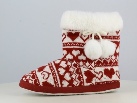 Dames winter pantoffels - warme zachte fleece huisslofen - antislip - rood - maat 37