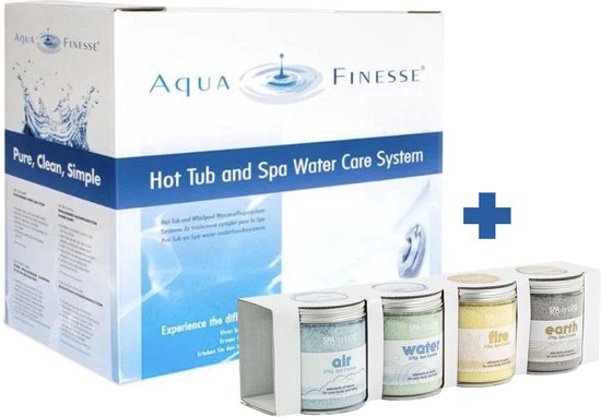 AquaFinesse Spa en Hottub Box incl. badzout - Whirlpools - Waterbehandeling - Verwijdert vuil en geur uit het water - Eenvoudig in gebruik - Voor schoner en frisser water - Milieuvriendelijk - Aquafinesse
