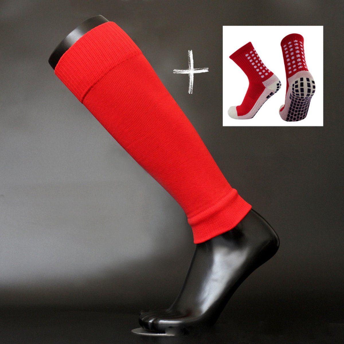 Knaak Voetloze sokken + Gripsokken set - Footless - Antislip - Rood