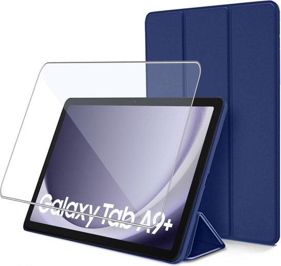 Tablet Hoes + Screenprotector geschikt voor Samsung Galaxy Tab A9 Plus – Tempered Glass - Extreme Shock - Blauw