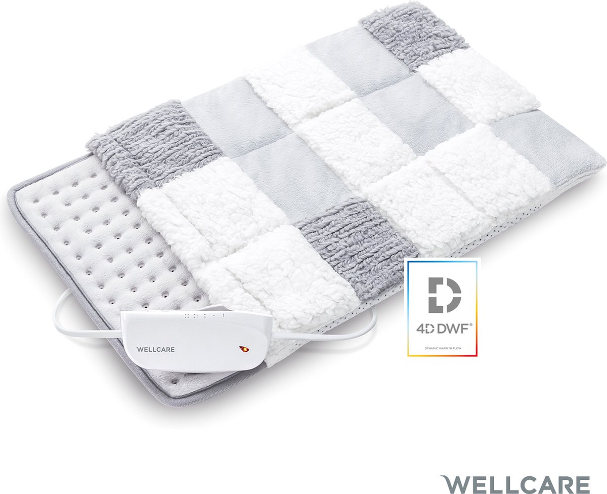 Wellcare WE-167SPHD Rustgevende verwarmingskussen warmte pad met geweven patchwork hoes | 4D DWF-technologie | 30 x 40 cm | Comfortabel fleece mesh baby en gevlochten fleece
