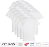 10 Pack Sol's Heren T-Shirt 100% biologisch katoen Ronde hals wit Maat M