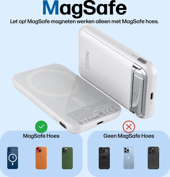 Phreeze Magnetische Powerbank 5000 mAh - Geschikt voor MagSafe - Powerbank Snellader - LED - Draadloos Opladen