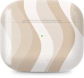 xoxo Wildhearts hoesje geschikt voor Airpods Pro 1 / Pro 2 - Minimal Nude - Ook als telefoonhoesje verkrijgbaar - schokbestendige case geschikt voor Airpod Pro (2) - koptelefoon case - Beschermhoes met golvende print - golven - wit / beige