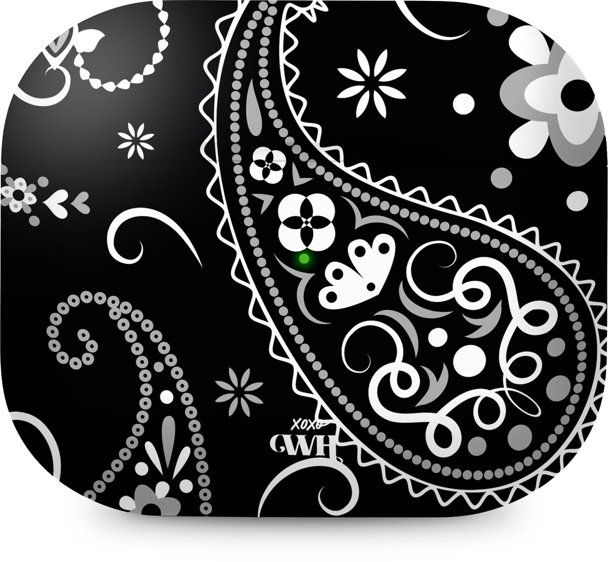 xoxo Wildhearts hoesje geschikt voor Airpods Pro 1 / Pro 2 - Paisley Dawn Black - Ook als telefoonhoesje verkrijgbaar - schokbestendige case geschikt voor Airpod Pro (2) - koptelefoon case - Hartjes patroon case bloemen - zwart