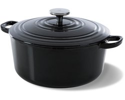 BK Bourgogne Braadpan Gietijzer 20cm/2.5l - inductie braadpan - gietijzeren braadpan - ovenbestendig tot 230 graden - deksel met druipringen - wit geëmailleerde binnenkant - Zwart