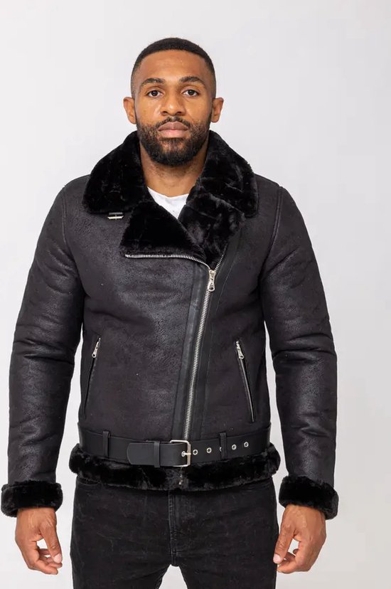 Veste d'hiver homme avec fausse fourrure - Zwart- Zayne - Fermetures éclair- Modèle court - Taille M