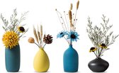 Kleine keramische vazen ​​voor bloemen decoratieve vaasset voor woonkamer mini handgemaakte matte vazen ​​voor tafeldecoratie modern marinegroen geel hemelsblauw zwarte vazen ​​set van 4