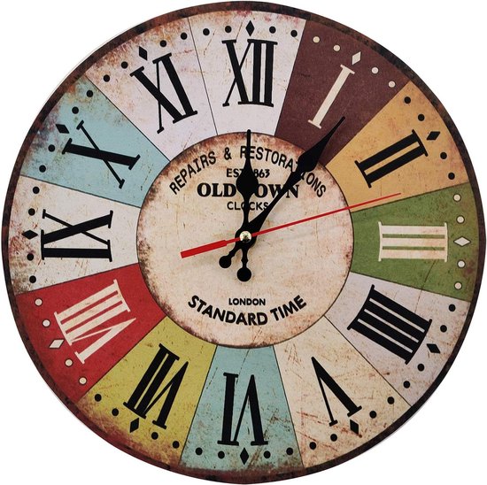 Horloge murale en bois de 30 cm/horloge de cuisine de style campagnard silencieuse et sans tic-tac pour la cuisine, le bureau à domicile, le salon et la chambre (vieille ville)