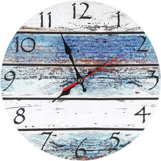 Horloge murale en bois de style campagnard de 30 cm/horloge de cuisine silencieuse sans tic-tac pour cuisine, bureau à domicile, salon et chambre à coucher (côtier)