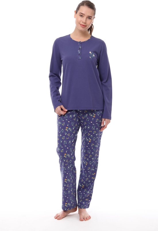 Pijadore - Grote Maten Dames Pyjama Set, Lange Mouwen, Blauw - 2XL