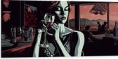 Dibond - Vrouw - Restauraunt - Mensen - Wijn - Drinken - 100x50 cm Foto op Aluminium (Met Ophangsysteem)