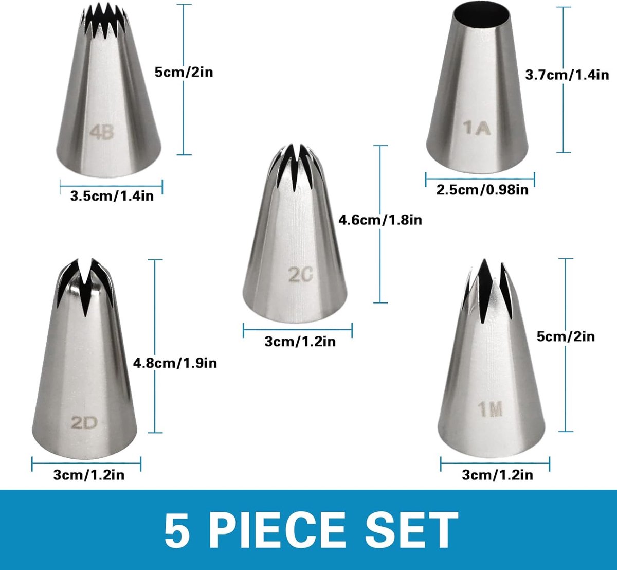 Set van 25 professionele spuitmonden (maten: M, L en XL) voor het versieren van