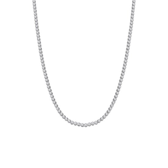 Lucardi Dames Zilveren ketting zirkonia - Ketting - 925 Zilver - Zilverkleurig - 48 cm
