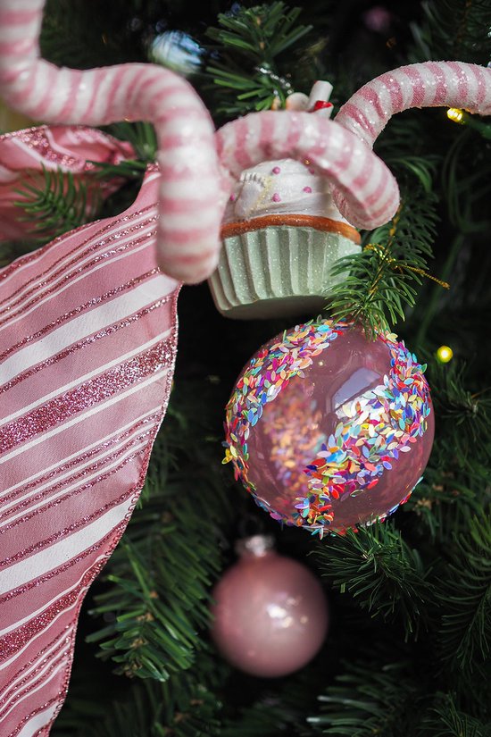 Decoris kerstballen set plastic 14st Poederroze 3cm - Top Tuincentrum