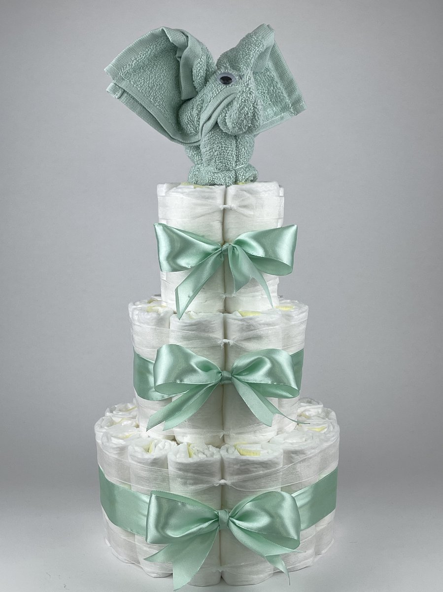 Goedkoopste Chouette-Chouette | Luiertaart Neutraal | Kraamcadeau | Geboorte Jongen Meisje | Babyshower | Olifant Mint groen - Groen