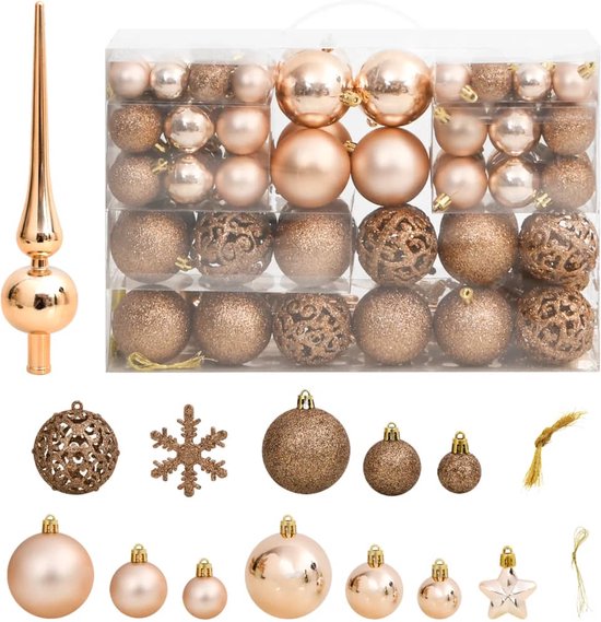Kerstballen Champagne 111delige Kerstballenset plastic Rosé Goud