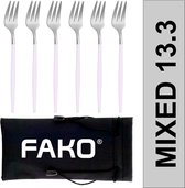 Fako Bijoux® - Gebaksvork / Dessertvork Smal - Vork - Vorkjes - 13cm - Zilver/Wit - 6 Stuks