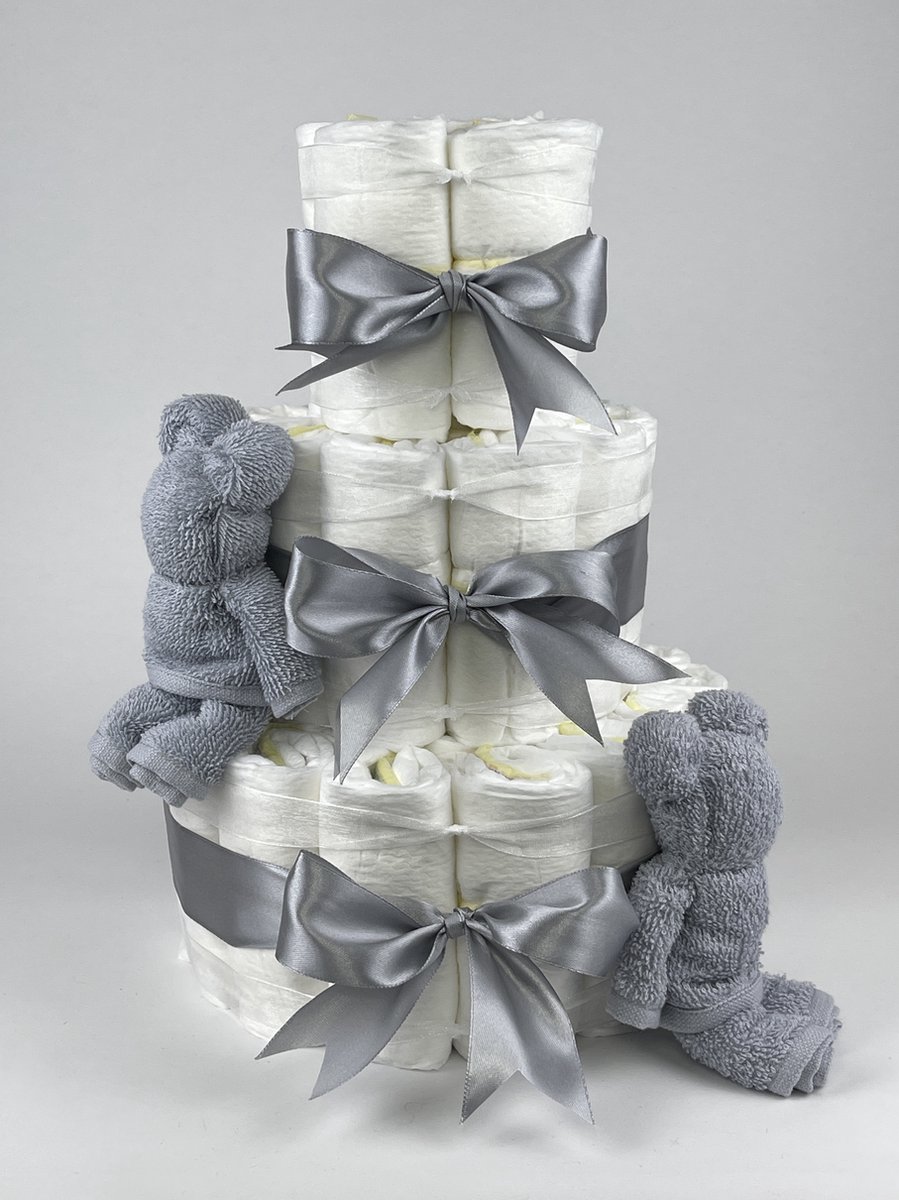 Goedkoopste Chouette-Chouette | Luiertaart Neutraal | Kraamcadeau | Geboorte Jongen Meisje | Babyshower | Beren Grijs