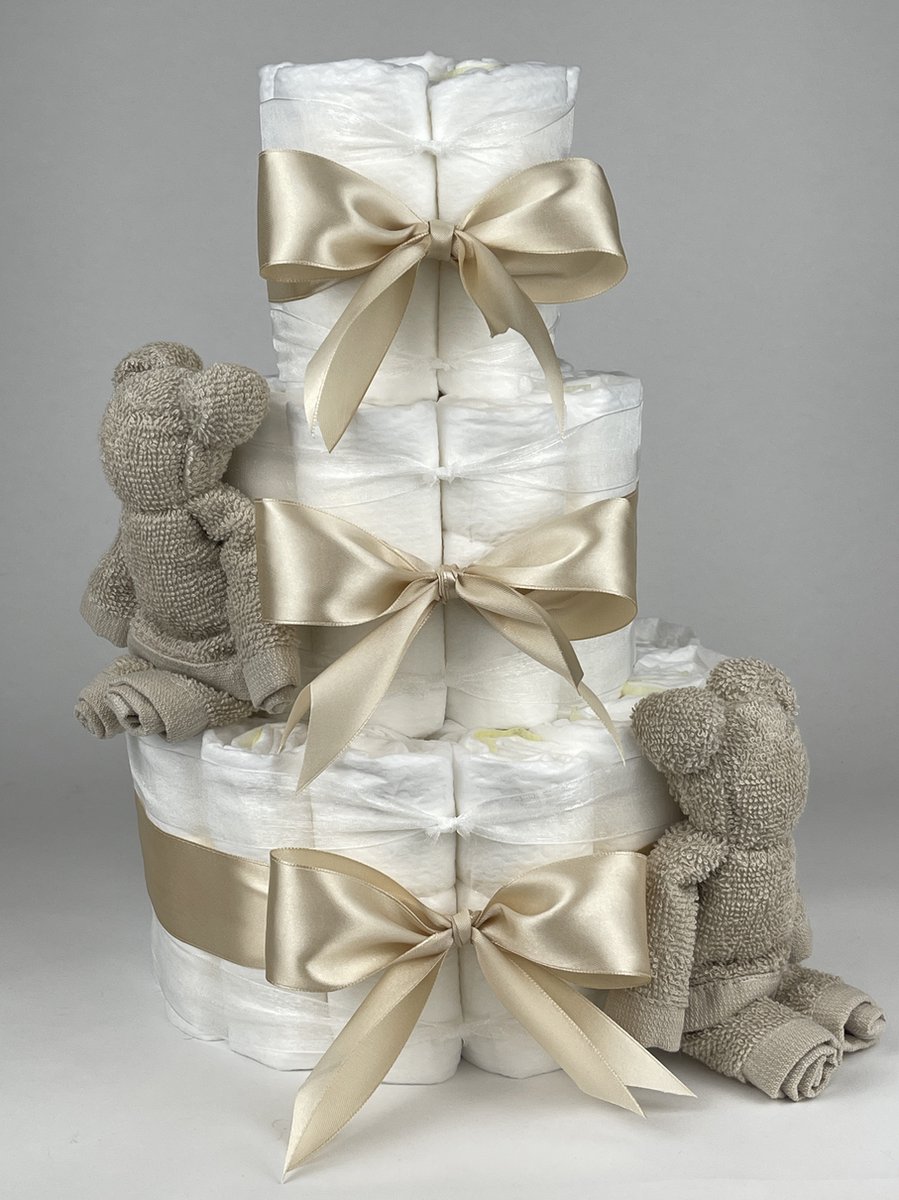 Goedkoopste Chouette-Chouette | Luiertaart Neutraal | Kraamcadeau | Geboorte Jongen Meisje | Babyshower | Beren Cream - Beige