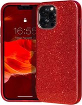 Telefoonhoesje Siliconen - Geschikt Voor iPhone 15 - Shock Proof Case - Met paarse glitter - Rood