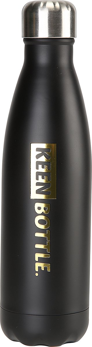 Keenbottle - Drinkfles - 500ml - Herbruikbaar en Antilek - Zwart met Goud logo - RVS - waterfles