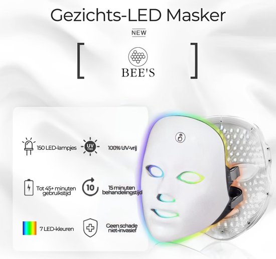 Bee's LED Masker - 7 Kleuren Lichttherapie - Infraroodlamp - Infraroodtherapie - Acnebehandeling & Huidverjonging - Bee's