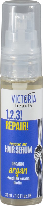 Victoria Beauty - 1,2,3! Repair! -Rescue Me Hair Serum 30ml - REPARATIE! Rescue Me Haarserum - Biologische argan - Braziliaanse keratine - Biotine - Krachtige SOS-druppels voor beschadigde en broze lokken die betere dagen hebben gekend