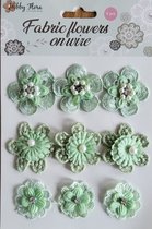9 stoffen bloemen op draad mintgroen - hobby bloemetjes groen handwerken