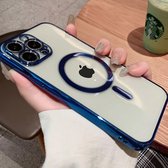 iPhone 14 Pro Max Transparant MagSafe Magnetische Telefoon Hoesje - Achterkant Doorzichtig case met Camerabescherming - Donker Blauw