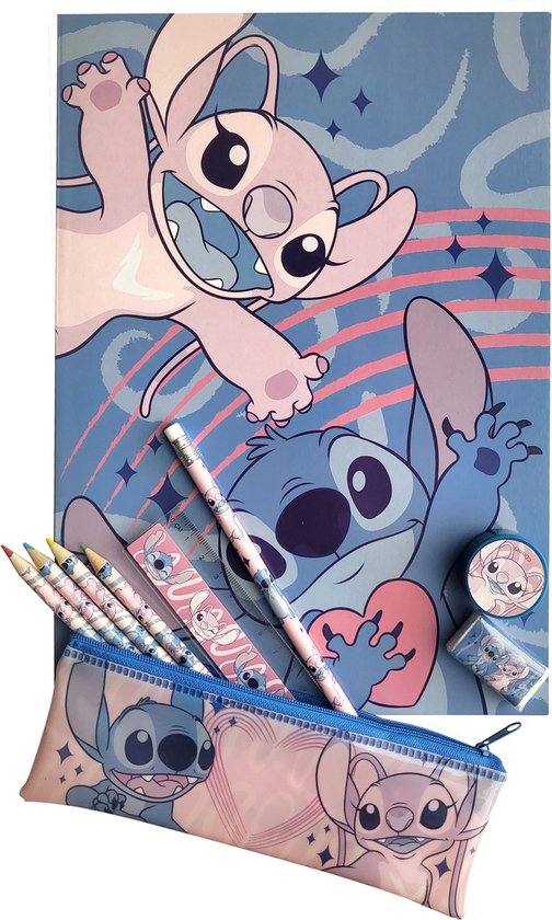 Disney Stitch - set de papeterie - set scolaire - carnet a4 - trousse - 4  crayons de