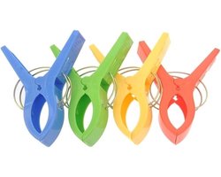 Grote knijpers - 16x stuks - gekleurd - 12 cm - plastic - XL - handdoeken/badlakens knijpers