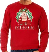Bellatio Decorations foute Kersttrui/sweater voor heren - zendeer buddha - rood - rendier - boeddha XL