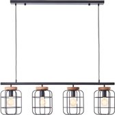 Brilliant lampe Gwen suspension 4 Ampoules noir acier/bois aluminium noir 4x A60, E27, 40 W