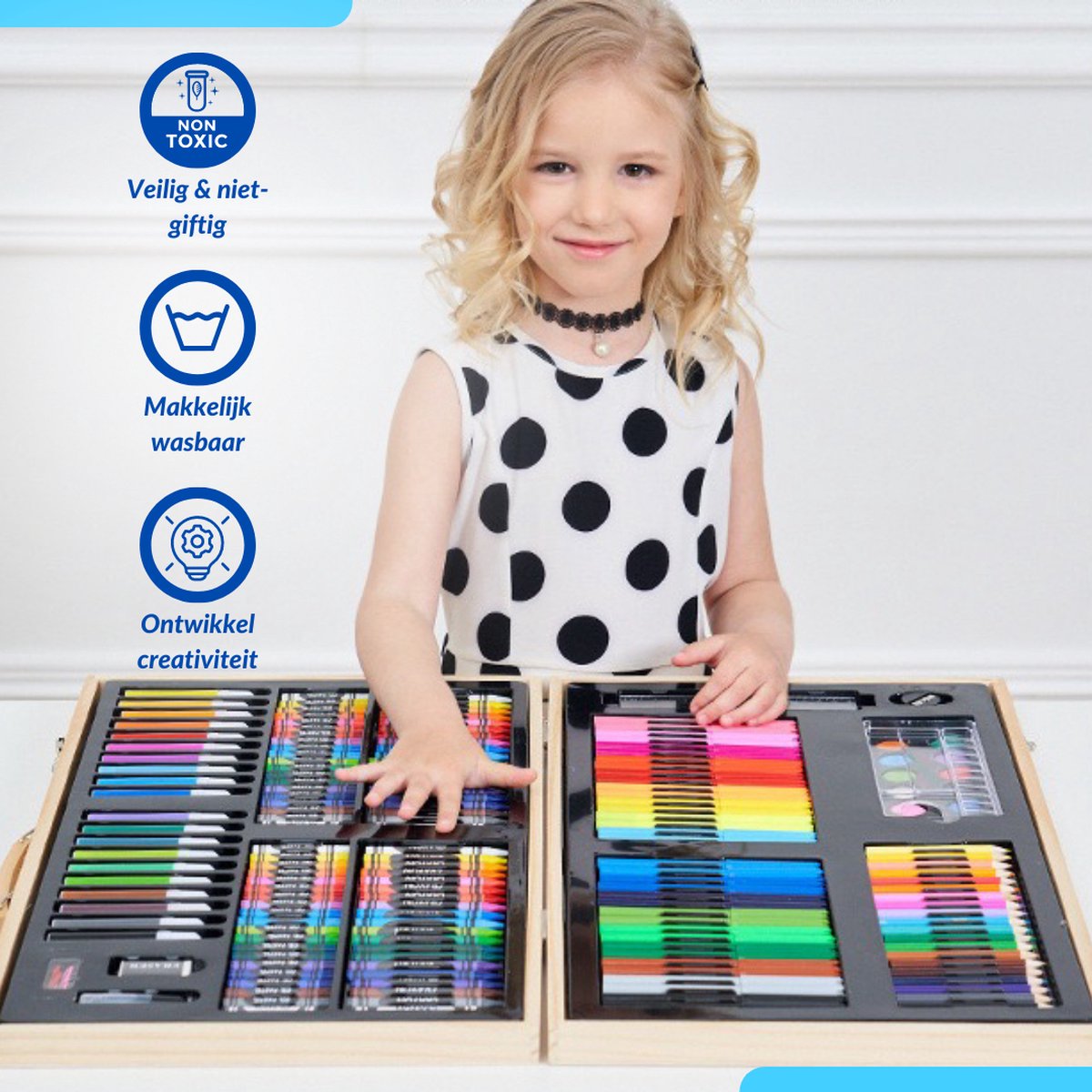 Buxibo Luxe 180-Delige Teken- en Verf Set - Tekendoos met Kleurpotloden, Waskrijt en Acrylverf - Tekenset Compleet voor Kinderen en Volwassenen — afbeelding 9