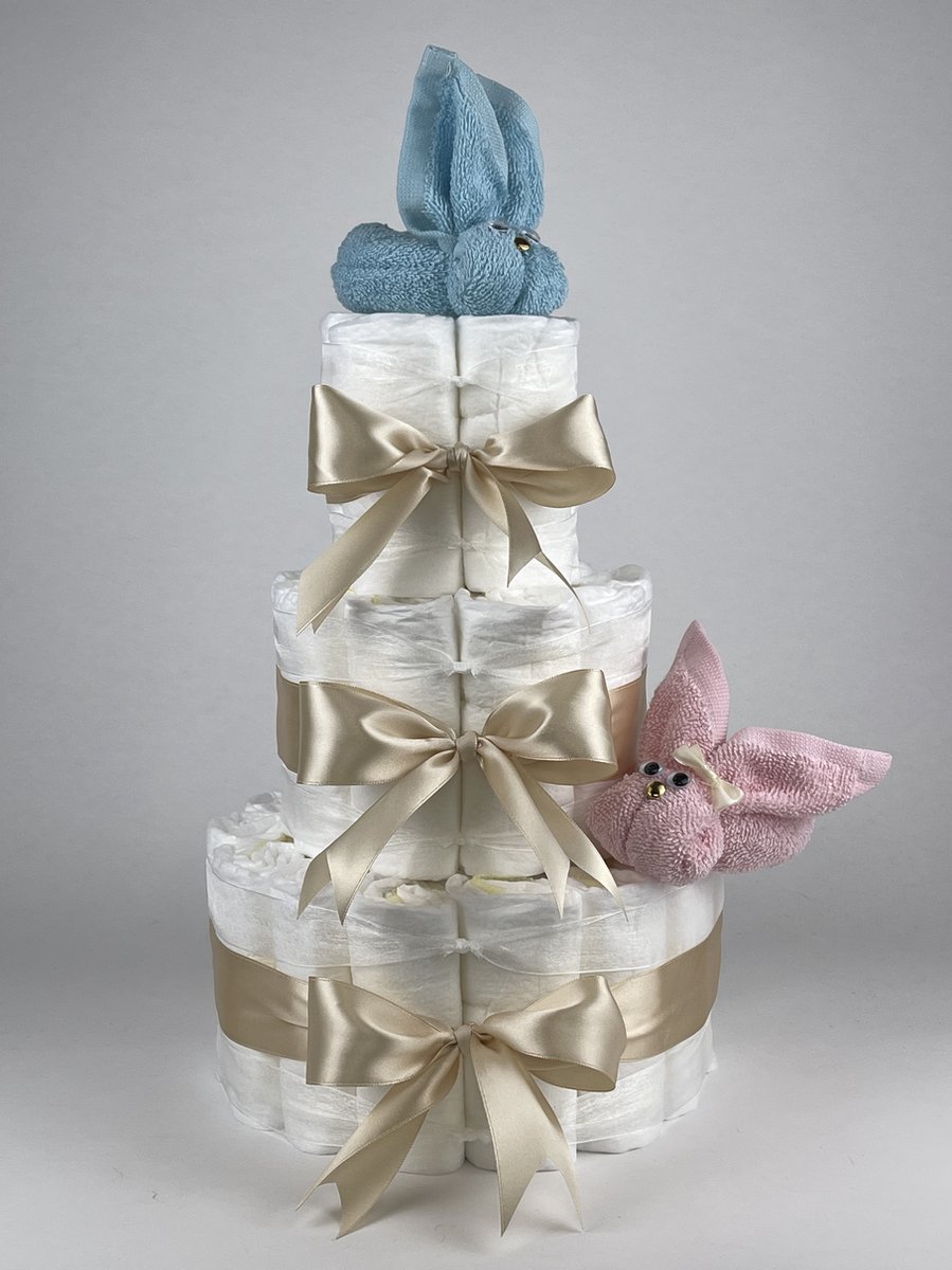 Goedkoopste Chouette-Chouette | Luiertaart Tweeling | Kraamcadeau | Geboorte Jongen Meisje | Babyshower | Konijnen Roze - licht Blauw - Beige