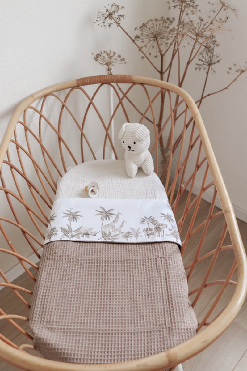 Babydeken vintage jungle - wiegdeken 75x100cm - giraf - natuurlijk - taupe