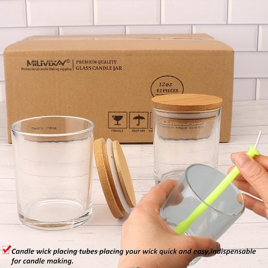 MILIVIXAY 12 Pack 12 oz Clear Glass Candle Potten met Deksels en ...