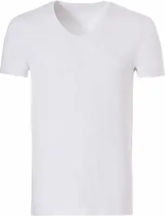 Wit t-shirt met V-hals, korte mouwen, recht model.