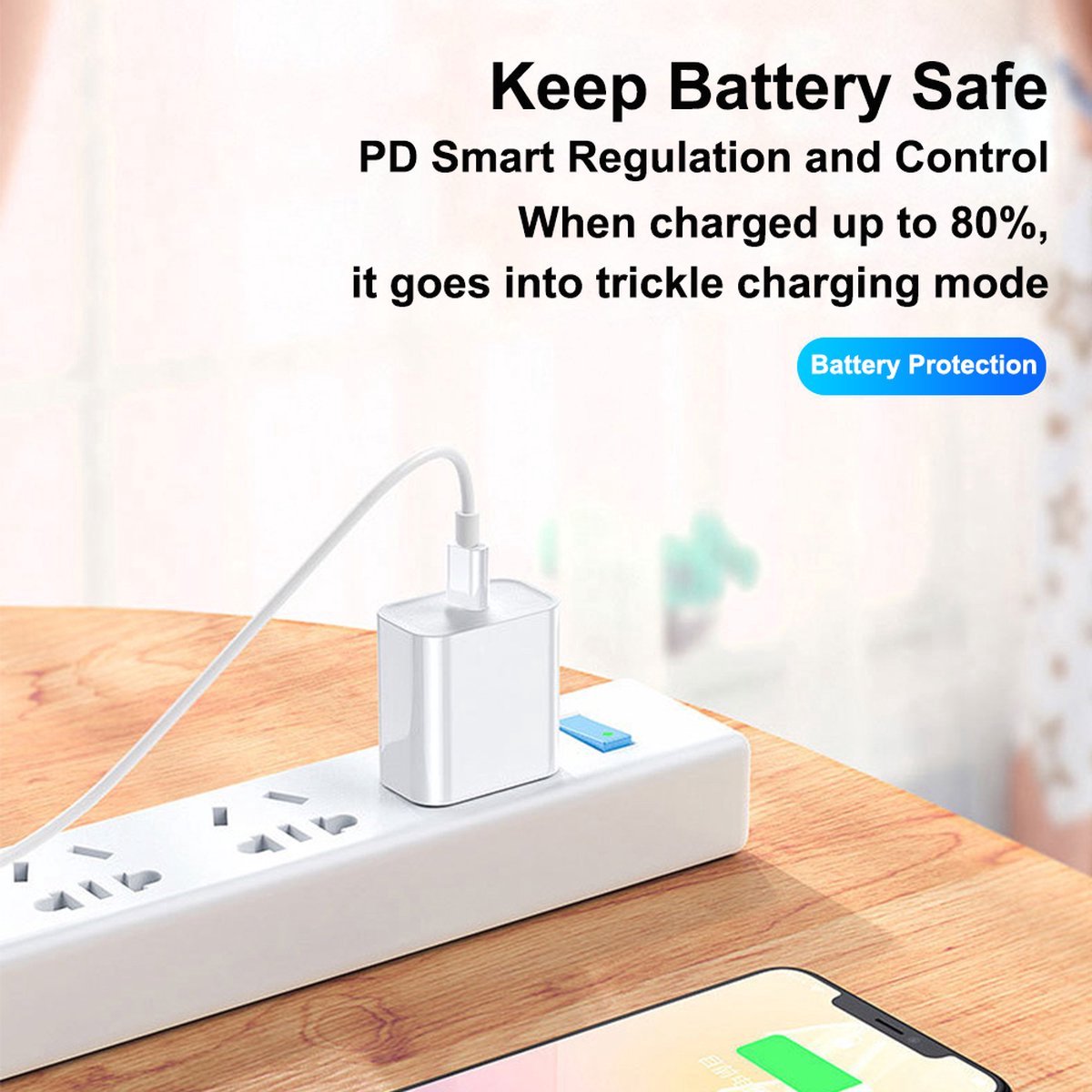 Image of 2-in-1 PD 20W enkele USB-C / Type-C-poort reisoplader + 3A PD3.0 USB-C / Type-C naar 8-pins snellaaddatakabelset, kabellengte: 1m, EU-stekker