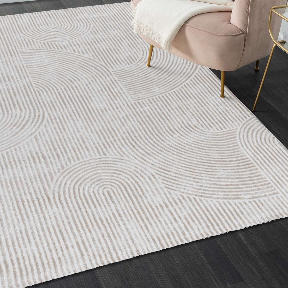 flycarpets Harmonie Modern Golvende Zandduinen Vloerkleed - Beige - 160x230 cm