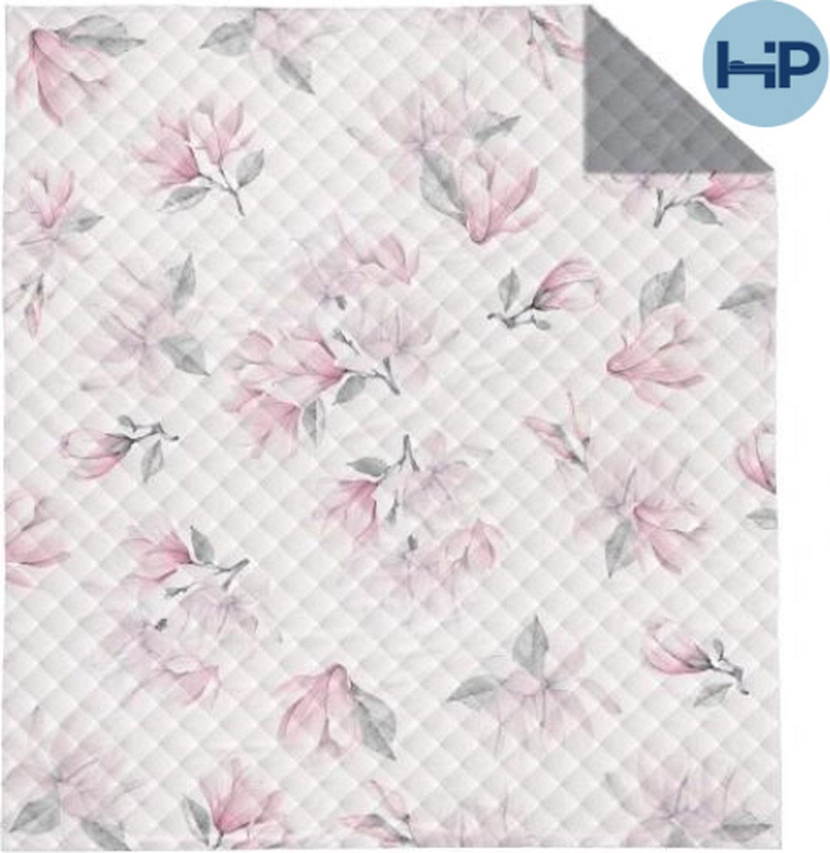 Bedsprei Magnolia - bloemen - roze - grijs - 170x210 cm