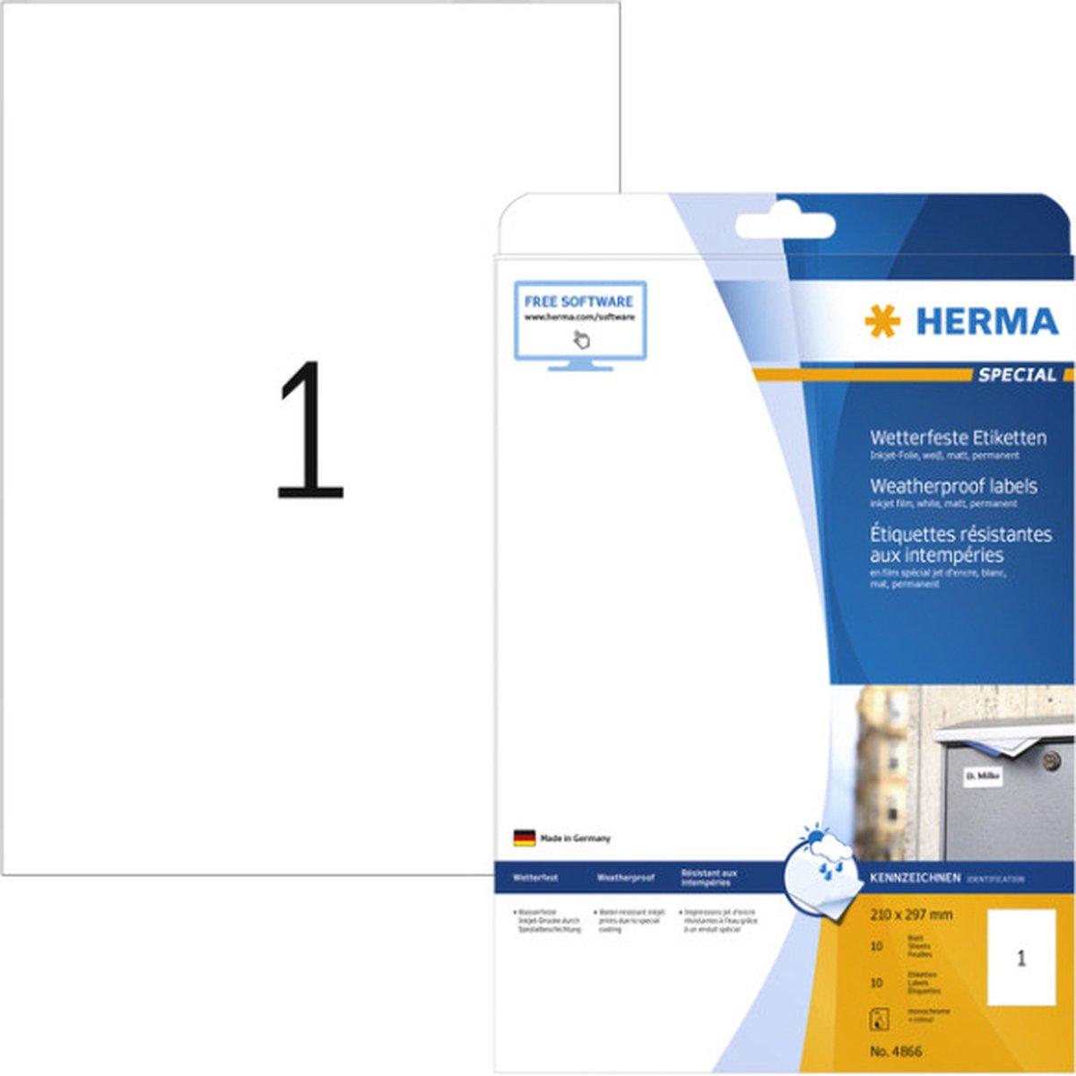 Etiket herma 4866 210x297mm a4 folie 10st wit | 32 stuks